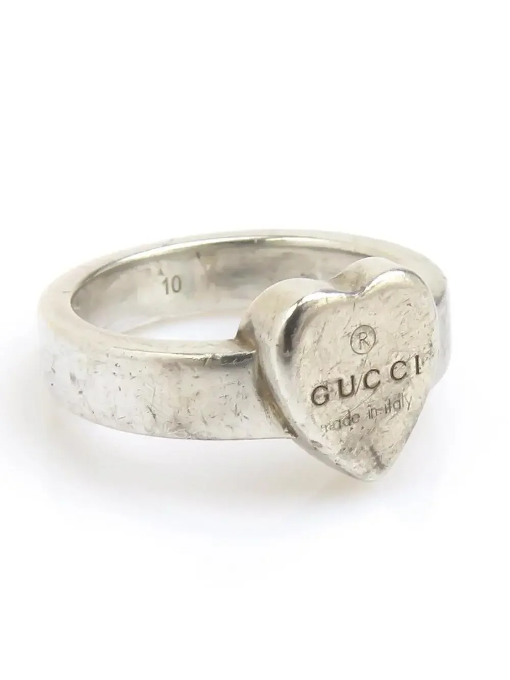Auth Gucci Heart Motif Ring Silver #302756G10B